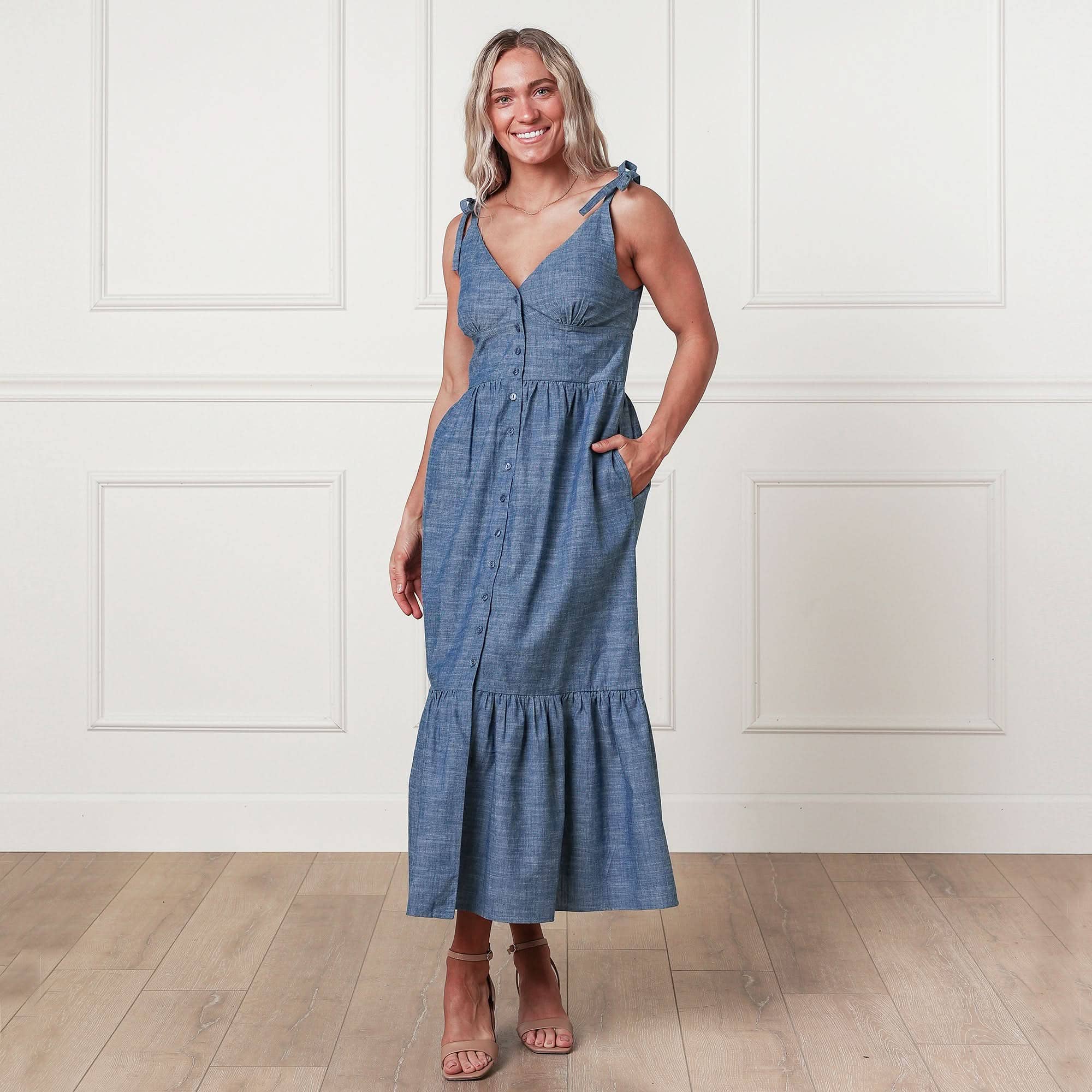 Image of Hope and Henry - Organic Chambray Maxi Dress